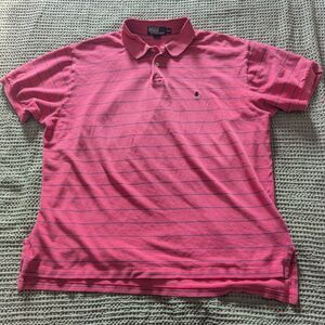 Polo Ralph Lauren XXL Pink Navy Striped Pique Cotton Polo Shirt Mens - FLAWED